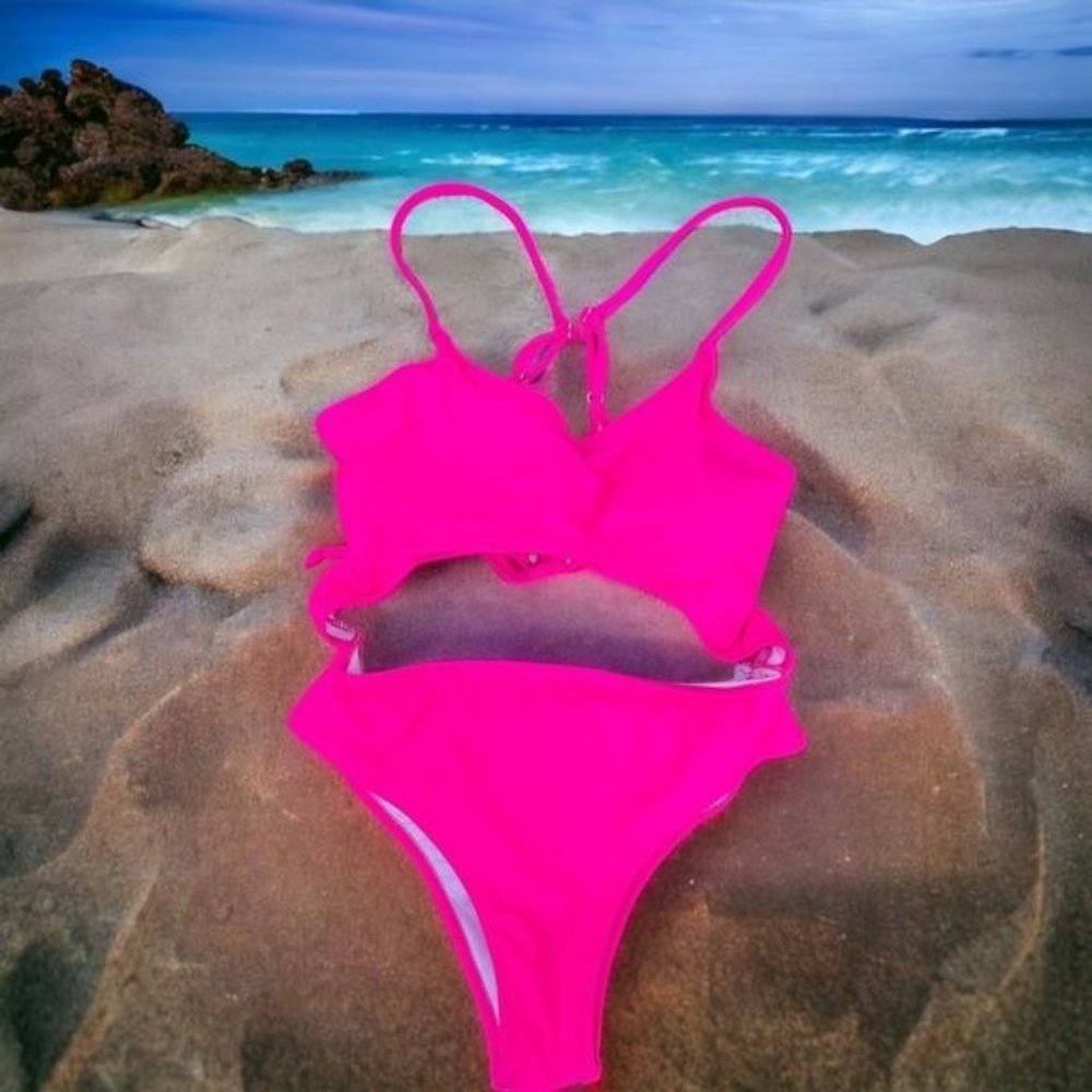 BIKINI STYLE Swimsuit With Cutout Front Super Sexy Hot Pink One Piece